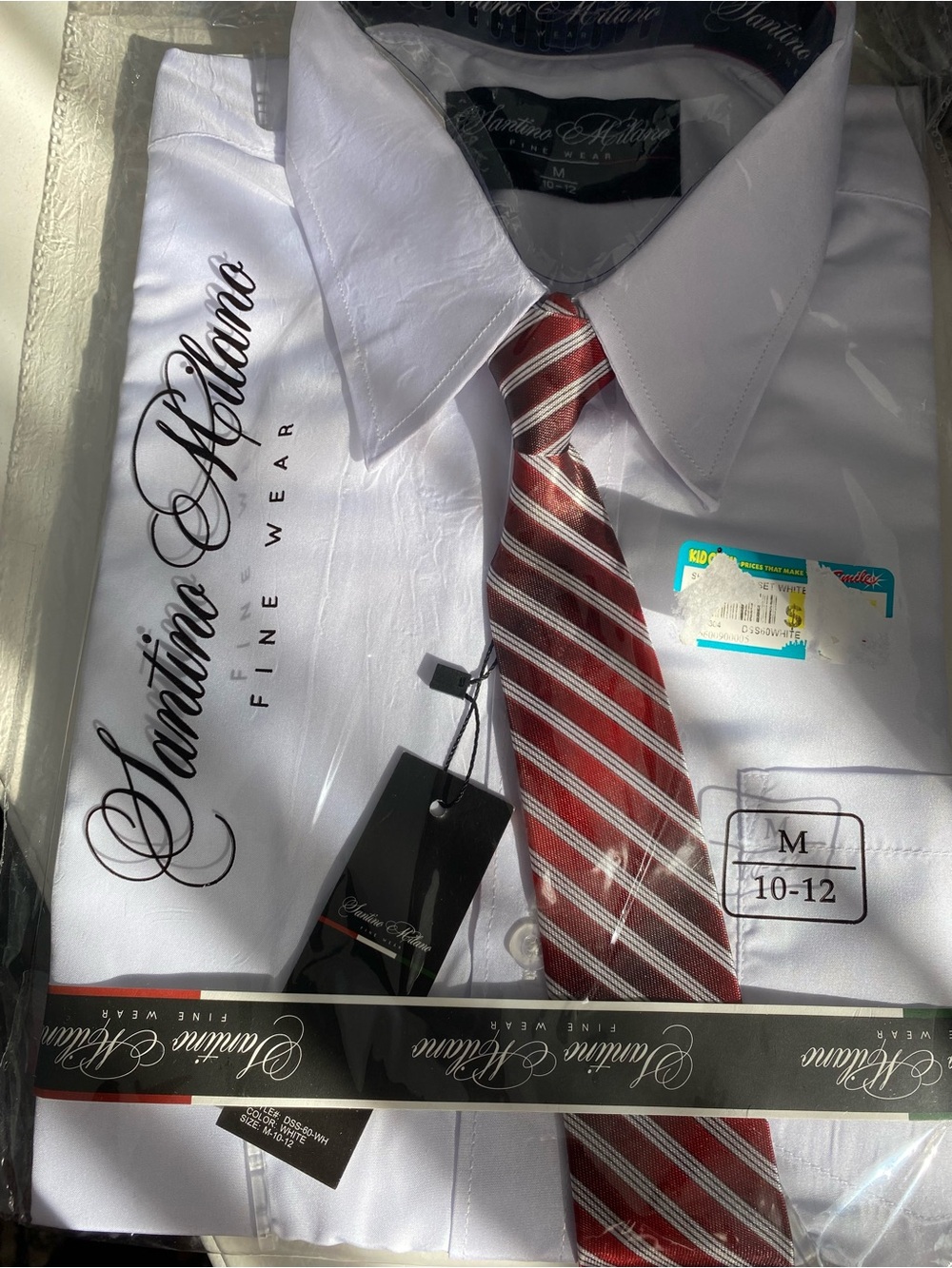 Boys' White Button-Down Shirt with Red Stripe Tie